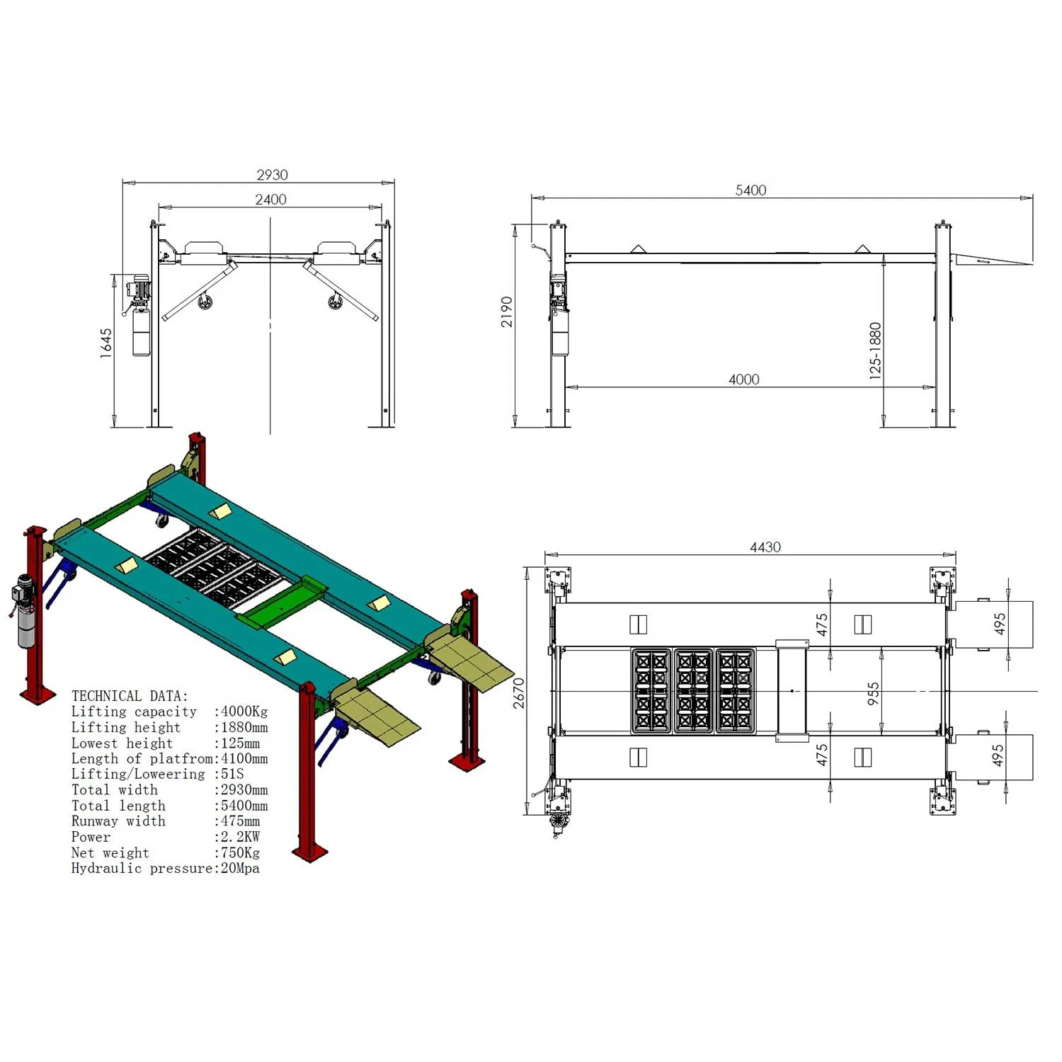 Techlift F3 parkeringsløfter løftebukk