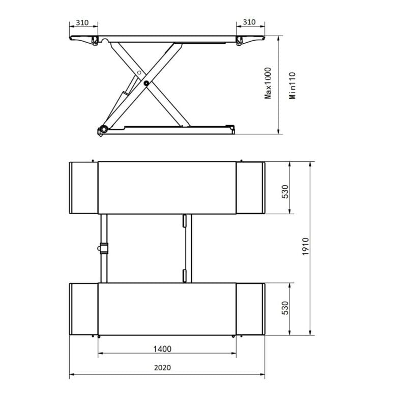 TechLift S2h sakseløfter tegning