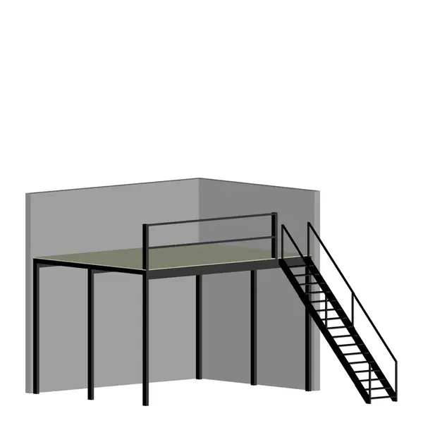 Mesanin til lager 26 m² – Standard lagerplattform med trapp